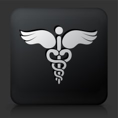 Black Square Button with Caduceus Icon N5