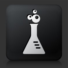 Black Square Button with Bubbling Flask Icon