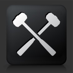 Black Square Button with Blacksmith Lump Hammers Icon