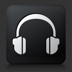 Black Square Button with Headhphones Icon N2