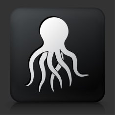 Black Square Button with Octopus Icon