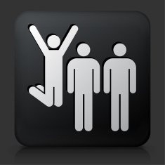 Black Square Button with Small Group Celebration Icon