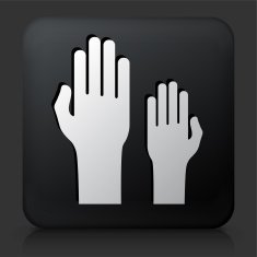 Black Square Button with Raising Hands Icon