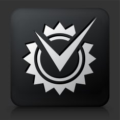Black Square Button with Check Mark Badge Icon