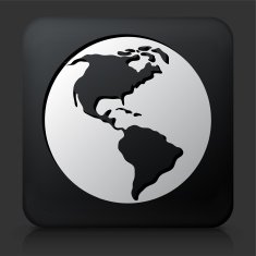 Black Square Button with Planet Earth