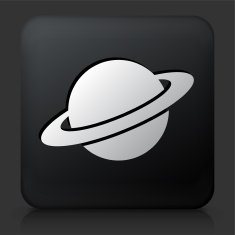 Black Square Button with Planet Saturn