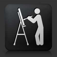 Black Square Button with Artist Painting