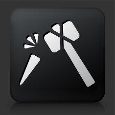 Black Square Button with Hammer and Chisel Icon
