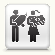 White Square Button with Shopping Couple Icon