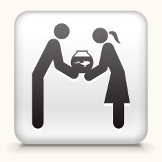 White Square Button with Couple & Fish Bowl Icon