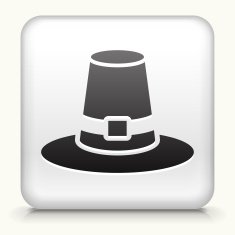 White Square Button with Pilgrim Hat Icon