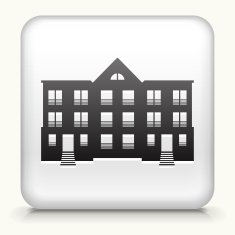 White Square Button with Building Icon N2