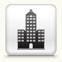 Graphic design button white square with building icon