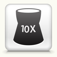 Square 3D white icon with a black weight symbol saying 10X