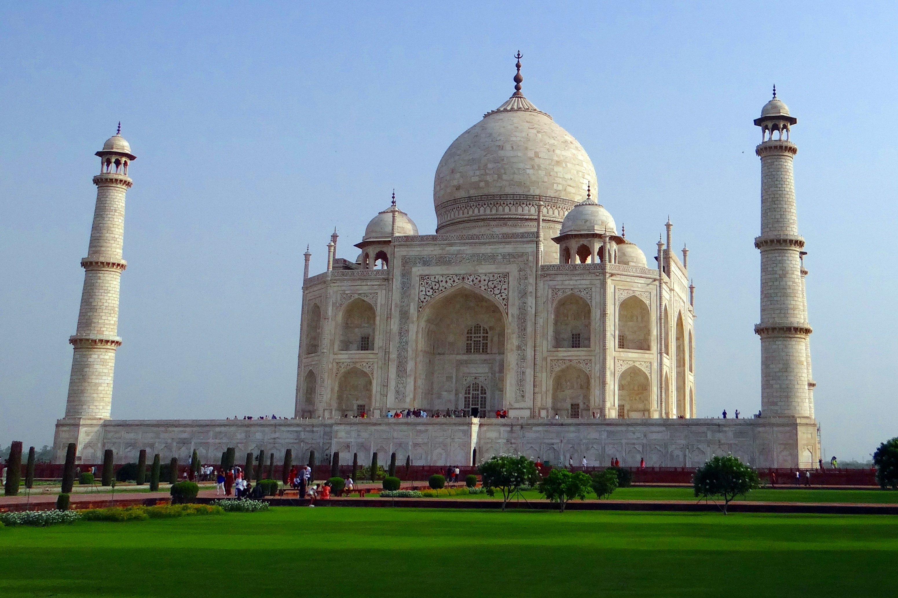 The Taj Mahal on a green lawn free image download