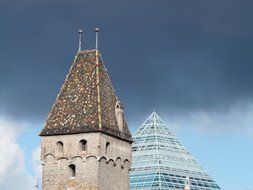 pyramidal roof of a tower