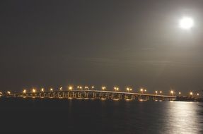 bridge over the river at night in the fog