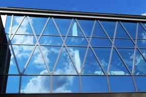 clouds and blue sky on a glass facade