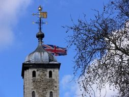 Union jack flag on a tower