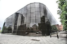 building with glass facade in england