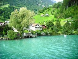 houses by the lake with turquoise water in luzern