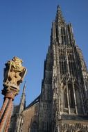 bottom view of the spire of the cathedral in Ulm