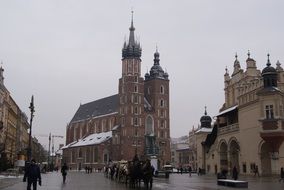 church near square in krakow, poland