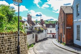 A road near brick buildings in England