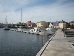 Harbour in the city in the spring