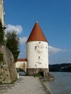 schaiblingsturm, medieval defence tower at river, germany, passau