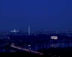 capitol, washington monument and lincoln memorial in night skyline, usa, washington dc