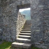 stone staircase behind a stone wall, Switzerland, Castle of Bellinzona