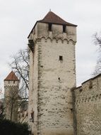 schirmerturm, aged stone tower at city wall, switzerland, lucerne