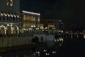 canal embankment at night, italy, venice