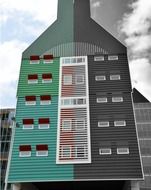 colorful traditional styled modern building in city, netherlands, Zaandam