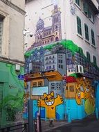 colorful graffiti on walls of old buildings, france, marseille