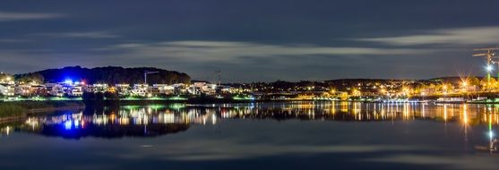 Night Dortmund on the shore of Phoenix Lake