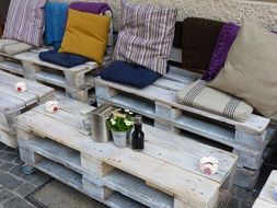 rustic wooden furniture of outdoor cafe