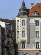 corner gazebo on the facade of the building