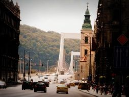 traffic on the bridge in budapest