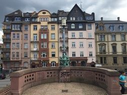 multi-colored multi-storey buildings at cloudy sky background in Germany