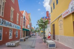 colorful tropical town street, curacao, willemstad