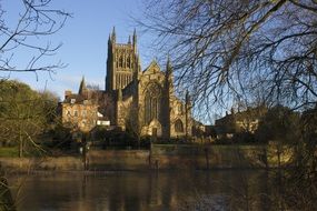 Cathedral near water in the Worcester