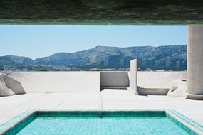 blue water pool in the house