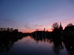 panoramic view of the river in pink twilight