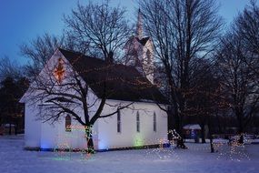 christmas church at winter night