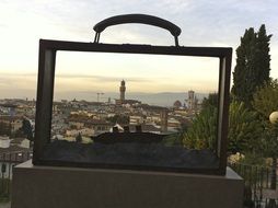 view of the church through a metal frame