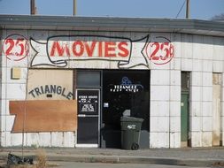 Cinema of retro movies on the urban street