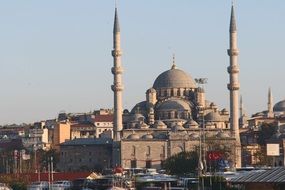 distant view of the mosque with domes in Istanbul
