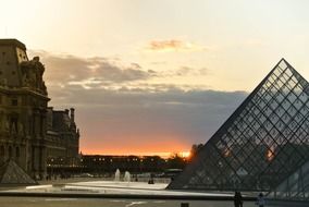 view of the Louvre Pyramid in Paris